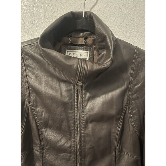 Pelle Studio Womens Vintage Leather Jacket Coat Size L Soft Zipper Sleeve Brown - Picture 3 of 15